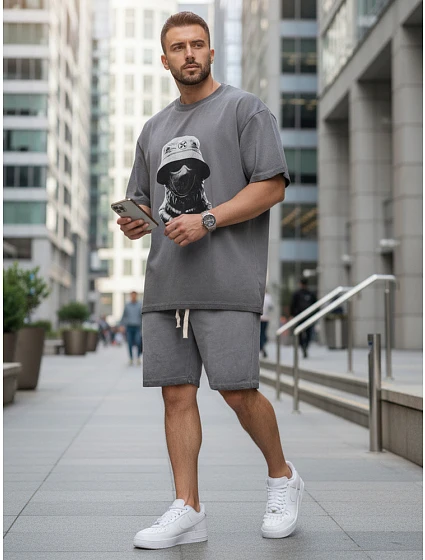Komplet męski z nadrukiem szary model 22126371 - FashionStreet