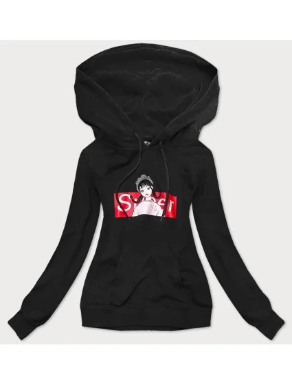 Černá dámská sportovní mikina s kapucí model 16150026 - Ambitionfly Černá dámská sportovní mikina s kapucí model 16150026 - Ambitionfly