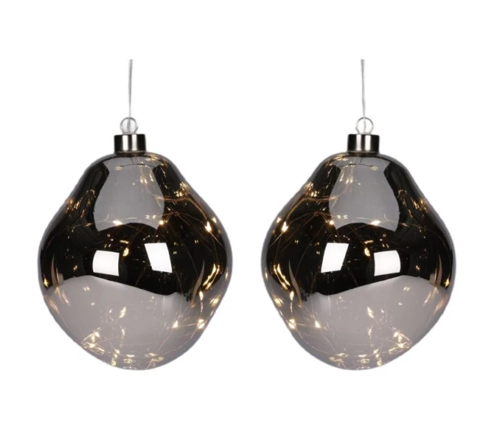 BAUBLE SKLENĚNÉ TVAROVÁNÍ KAPKA 2KS VEDL 12CM ANTRACITOVÁ