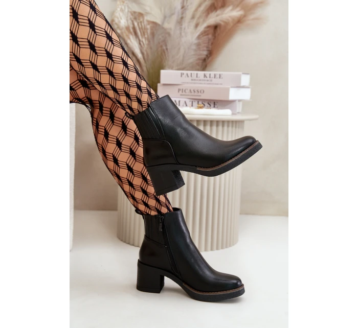 Zateplené dámské boty na podpatku eko kůže černé model 21668840 - Boto Zateplené dámské boty na podpatku eko kůže černé model 21668840 - Boto