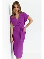 S363 Košilové šaty s páskem na zavázání - levandulová barva