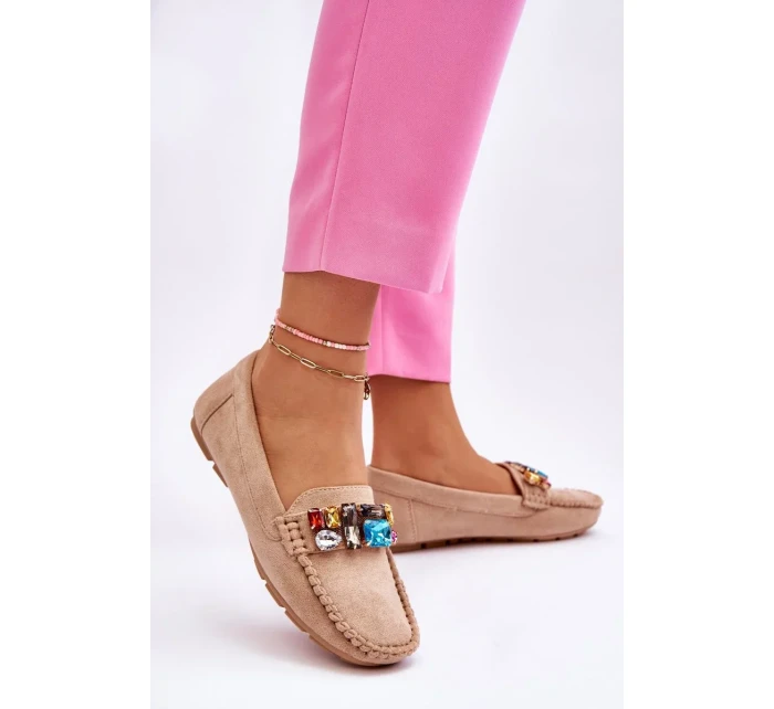 Dámské semišové mokasíny s krystaly Béžove Lucille Dámské semišové mokasíny s krystaly Béžove Lucille