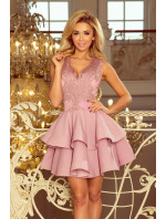 Exkluzivní šaty s krajkovým výstřihem Numoco CHARLOTTE - růžové