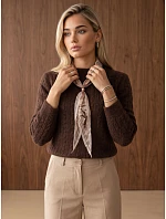 Sweter damski z apaszką czekoladowy FashionStreet MY2670 Sweter damski z apaszką czekoladowy FashionStreet MY2670