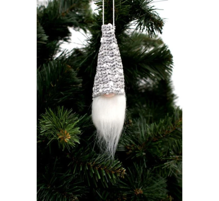 DEKORAČNÍ PŘÍVĚSEK SANTA CLAUS 11CM FLITRY ŠEDÁ