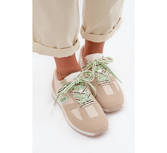 Dámské Tenisky Béžové s Ozdobným Šněrováním model 22039794 - Boto