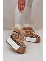 Kožené Dámské Sněhule Na Silné Podešvi S Kožešinou Leopard Big Star Hnědé Kožené Dámské Sněhule Na Silné Podešvi S Kožešinou Leopard Big Star Hnědé