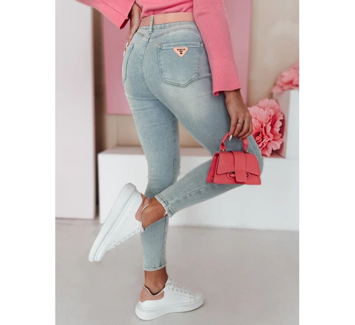 Dámské úzké džínové kalhoty s páskem SLIMIVI modré FashionStreet UY2423