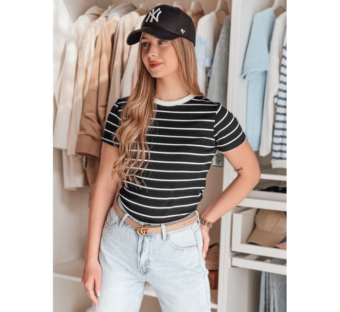 LINESS dámské pruhované basic tričko černé FashionStreet RY2817