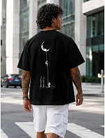 Pánské bavlněné tričko oversize s potiskem černé FashionStreet NX4015R