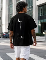 Pánské bavlněné tričko oversize s potiskem černé FashionStreet NX4015R