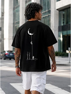 Pánské bavlněné tričko oversize s potiskem černé FashionStreet NX4015R