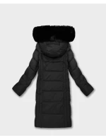 Černá dlouhá dámská bunda s kapucí (7662#-F06)