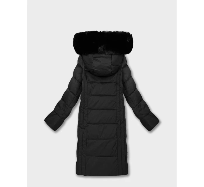 Černá dlouhá dámská bunda s kapucí (7662#-F06)