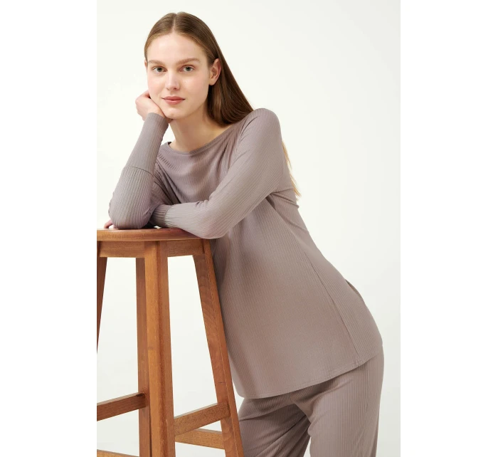 Žebrované bambusové pyžamo s rukávy model 20515825 - Vamp Žebrované bambusové pyžamo s rukávy model 20515825 - Vamp