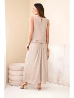 Dámský komplet s viskózou s model 22048795 bez rukávů a kalhotami se širokou nohavicí s ozdobným zakončením fango - K-Fashion