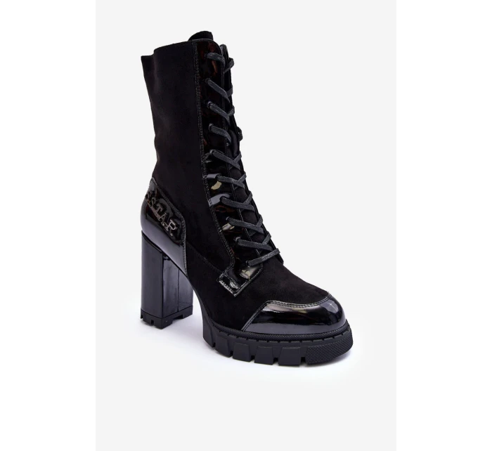 Kůže Šněrovací Boty Na Sloupku Černá model 21634913 - Boto