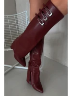 Dámské Kozačky Na Podpatku  Pásky S Přezkami Bordové model 21704830 - Boto