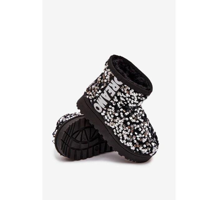 Dětské sněhule boty zateplené s flitry Černo-stříbrné ERebbica