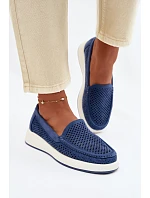 Dámské perforované mokasiny model 22069480 modré - SERGIO LEONE