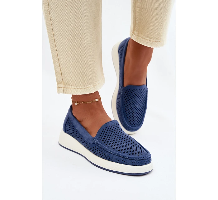 Dámské perforované mokasiny model 22069480 modré - SERGIO LEONE