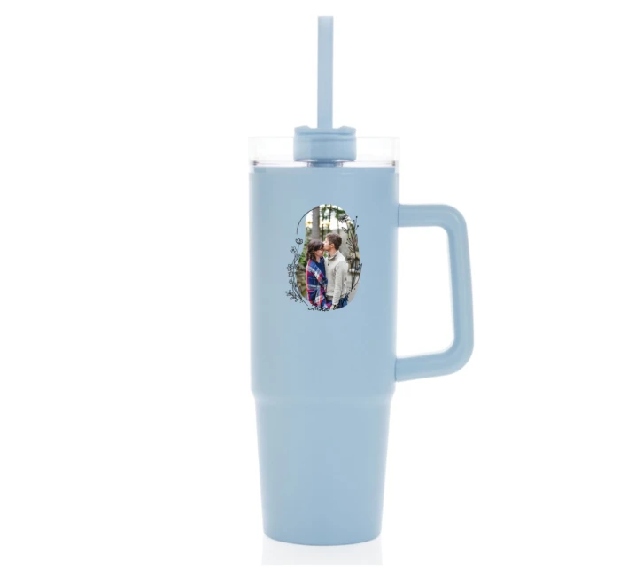 Personalizovaná termoska s průhledným víčkem s květinovým ohraničením Personalizovaná termoska s průhledným víčkem s květinovým ohraničením