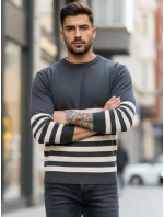 Pánský tmavě šedý pruhovaný svetr FashionStreet WX2133