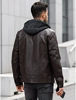 Pánská kožená zateplená bunda s kapucí, hnědá, FashionStreet TX5148 Pánská kožená zateplená bunda s kapucí, hnědá, FashionStreet TX5148