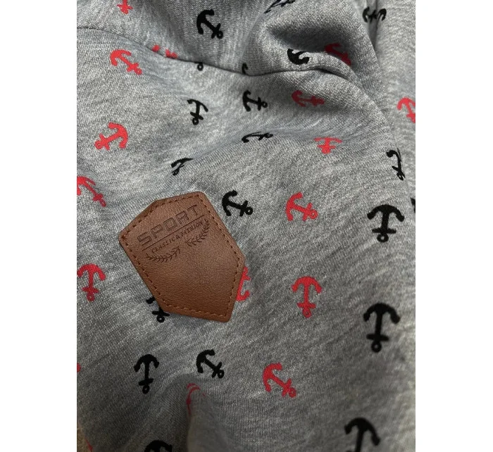 Šedá hrubší mikina se šikmým zipem a se vzorem kotev (2308)