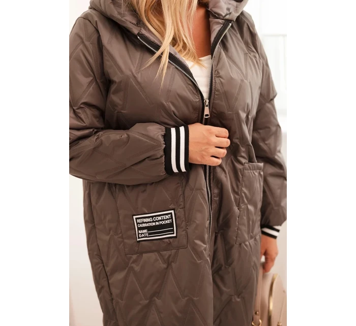 Dámská bunda Plus Size prošívaná s kapucí a model 21297100 manžetami fango - K-Fashion