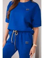 Dámská viskózová souprava s krátkým rukávem a kalhotami s ohrnovací nohavicí chabrový