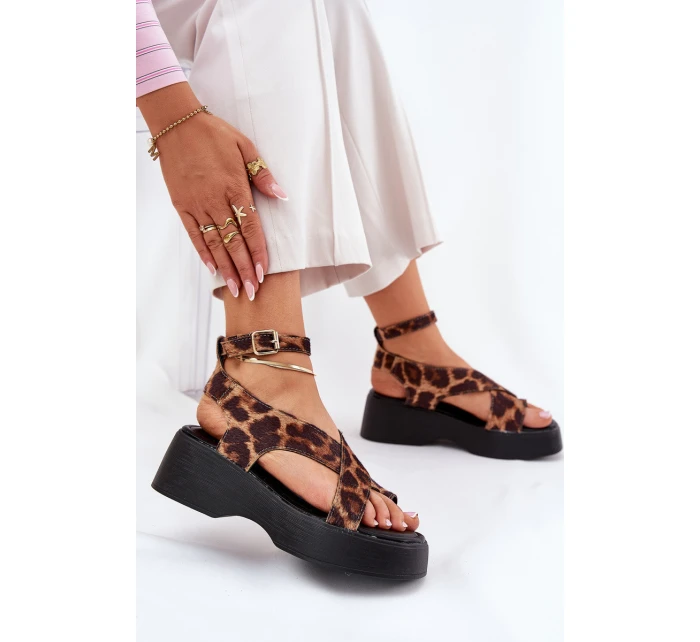 Dámské Sandály Na Platformě A Klínu V Leopardím Tisku Hnědé Tenzorus Dámské Sandály Na Platformě A Klínu V Leopardím Tisku Hnědé Tenzorus