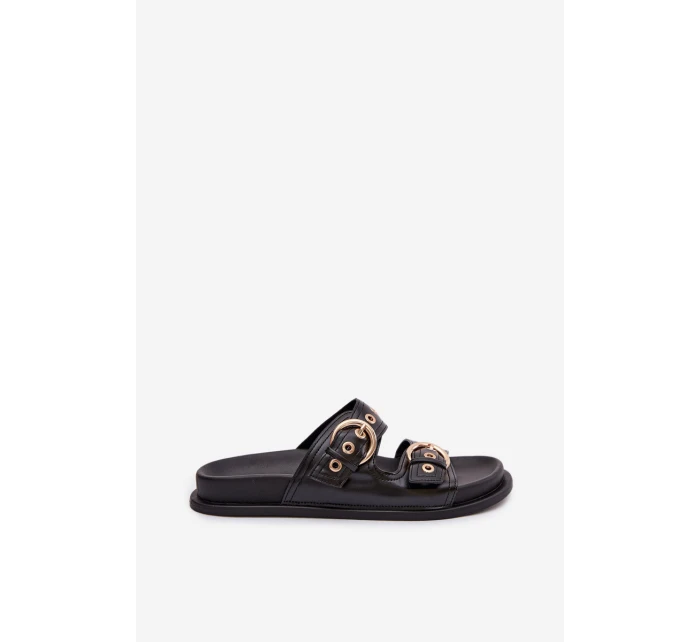 Dámské žabky se zlatými přezkami Eko kůže Černé Bellarya