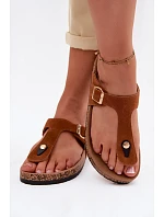 Kožené semišové žabky s zlatým přezkou Camel Honey