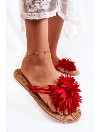 Dámské žabky s látkovým ornamentem Červené Eviana Dámské žabky s látkovým ornamentem Červené Eviana