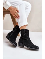 Semišové Kotníkové Boty Kovbojky Dámské Na Nízkém Podpatku Zateplené Sergio Leone Černé Semišové Kotníkové Boty Kovbojky Dámské Na Nízkém Podpatku Zateplené Sergio Leone Černé