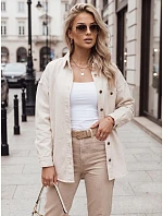 Dámská oversize bavlněná košilová bunda, světle béžová, FashionStreet TY4323 Dámská oversize bavlněná košilová bunda, světle béžová, FashionStreet TY4323
