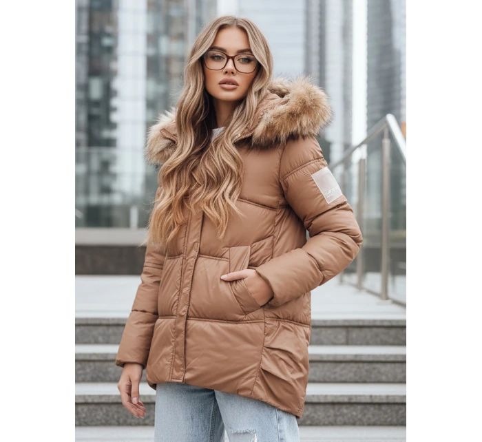 Dámská zimní prošívaná bunda s kapucí FashionStreet camel TY5508