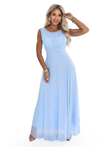 dlouhé maxi šaty s kulatým výstřihem – světle modré model 22261873 - numoco basic dlouhé maxi šaty s kulatým výstřihem – světle modré model 22261873 - numoco basic