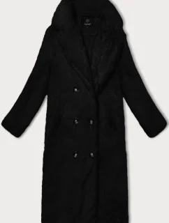 Černý dámský kožešinový kabát s límcem  (WD2332)