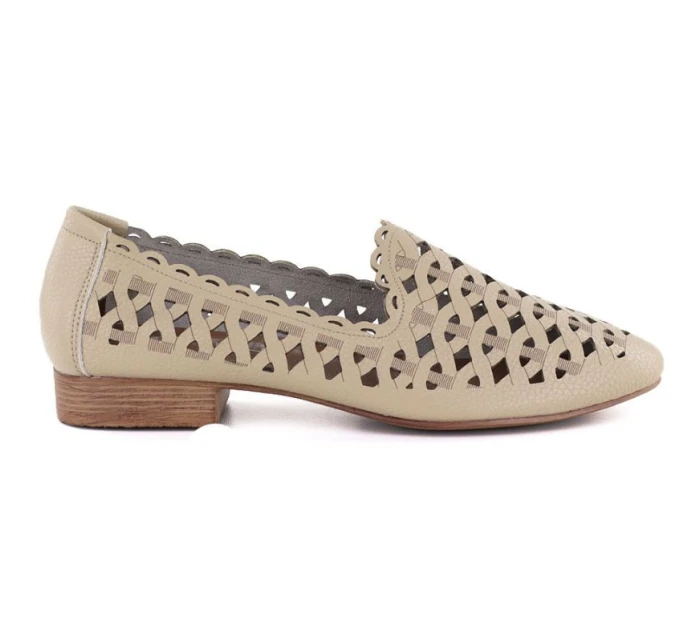 Dámské kožené ažurové béžové polobotky Jezzi OL50-1