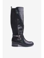 Dámské Kozačky Před Koleno Na Ploché Podpatky S Přezkami Černé Lotina Dámské Kozačky Před Koleno Na Ploché Podpatky S Přezkami Černé Lotina