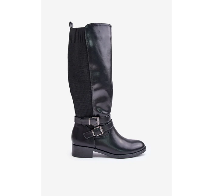 Dámské Kozačky Před Koleno Na Ploché Podpatky S Přezkami Černé Lotina Dámské Kozačky Před Koleno Na Ploché Podpatky S Přezkami Černé Lotina