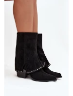 Dámské zimní kozačky s lemem  Černé model 21708525 - VINCEZA