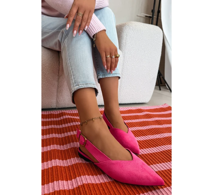 Baleríny s Zlatým Přezkou Eco Semišové Růžové model 21937565 - Boto