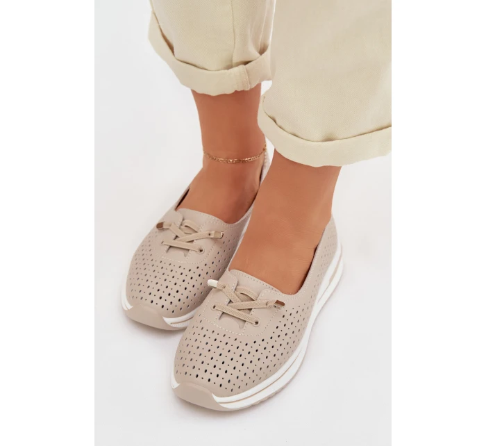 Kožené Ažurové Dámské Polobotky model 22013917 Béžové - S.Barski Kožené Ažurové Dámské Polobotky model 22013917 Béžové - S.Barski