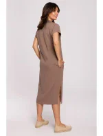 B222 Safari šaty s kapsami s klopou - kakao B222 Safari šaty s kapsami s klopou - kakao