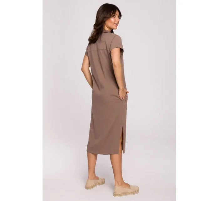 B222 Safari šaty s kapsami s klopou - kakao B222 Safari šaty s kapsami s klopou - kakao
