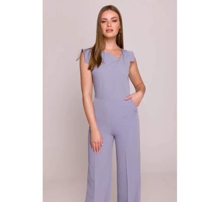 S407 Elegantní overal s asymetrickým výstřihem - holubičí šedá