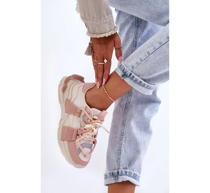 Dámské módní sportovní boty šněrované béžovo-růžové Chillout! Dámské módní sportovní boty šněrované béžovo-růžové Chillout!